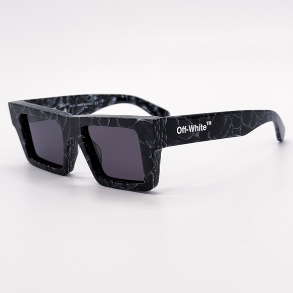 NEW OFF-WHITE NASSAU 107 BLACK MARBLE SUNGLASSES SQUARE OERI017 1107 EYEWEAR - Picture 7 of 11